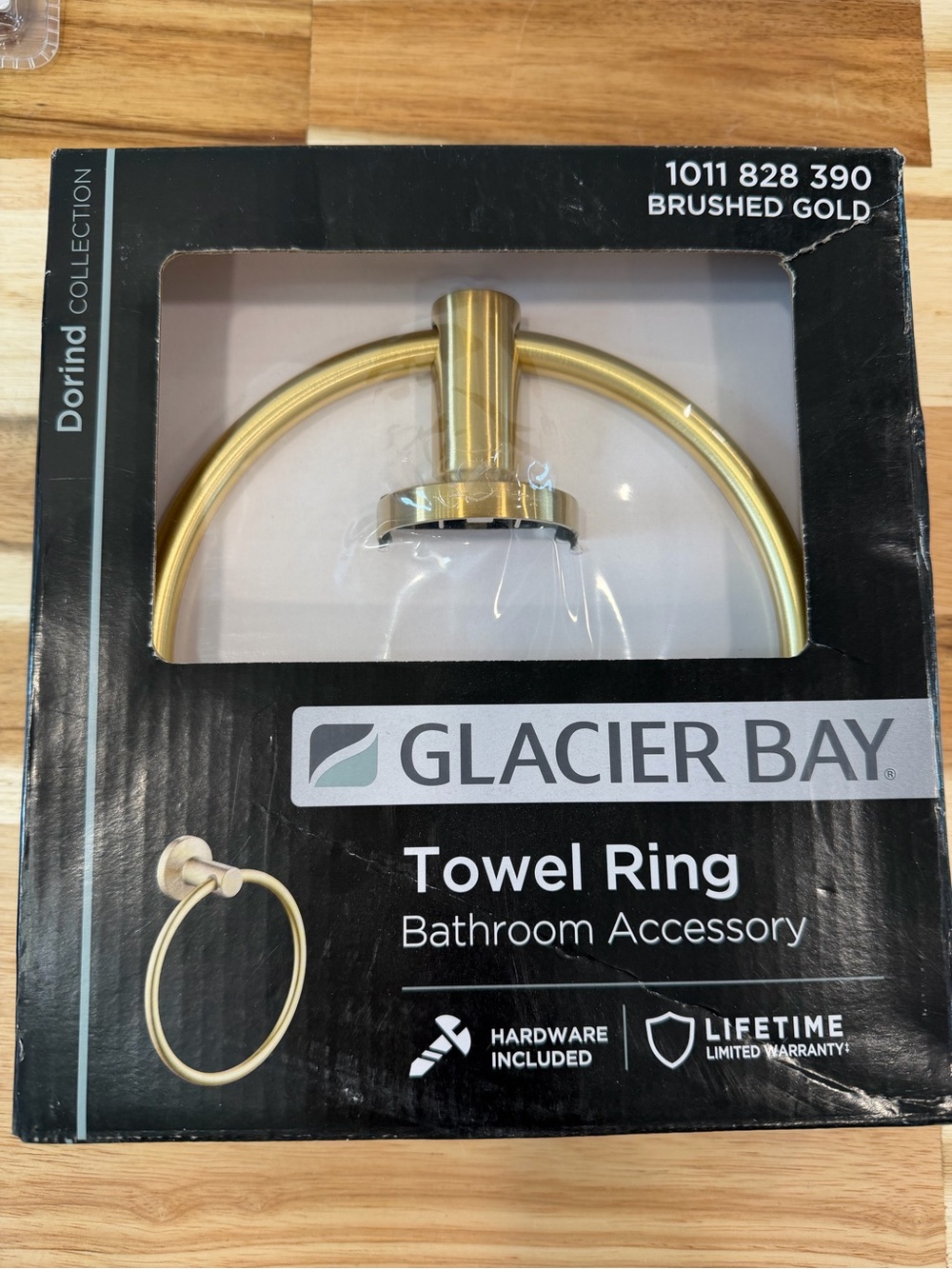 New Glacier Bay Brushed Gold Towel Ring - Dorind Collection